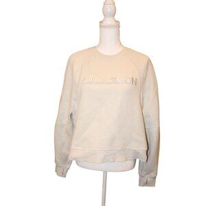 Lululemon Scuba Oversized Pullover Wordmark Beige Sweatshirt, M/L